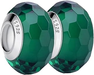 2Pcs Murano Charms for Pandora Bracelets 925 Sterling Silver Charms for Bracelets Green Glass Beads Jewelry(with Gift Pouch)