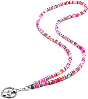 Boho-Style Beaded Teacher Lanyard Necklace with Hook Clip Keychain, Perfect ID Badges Holder for Educators & Cruise Travelers - Artfully Crafted from Polymer Clay Beads
