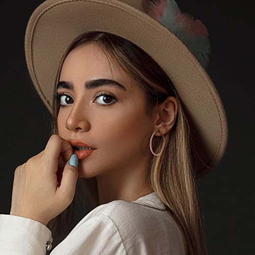Hoop Earrings for Women - 14K Rose Gold Plated Hypoallergenic Lightweight CZ Big Hoop Earrings Set