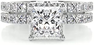 925 Sterling Silver Ring 2.50 CT White Color Excellent VVS1 Princess Cut Moissanite Hidden Halo Engagement Bridal Ring Set For Women