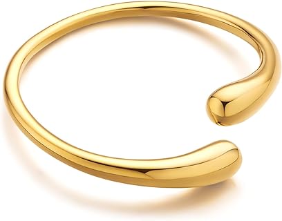 WOWORAMA Teardrop Gold Cuff Bracelets for Women Adjustable 18K Gold Plated Chunky Open Cuff Bangle Bracelets Minimalist Thick Gold Wrist Cuff Bracelets
