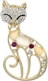 GOMYIE Vintage Crystal Cat Brooch Pin Corsage Imitation Opals Animal Brooches For Women Small Pin(gold color)