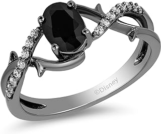 Disney-inspired Maleficent Onyx Ring with Diamonds in Sterling Silver by Jewelili for Enthusiasts - Oval Design
