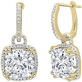 IGI Certified Lab-Grown White Diamond Drop Earrings in 18K Solid Gold with Hinged Post Back Findings, Cushion and Round Diamonds Design