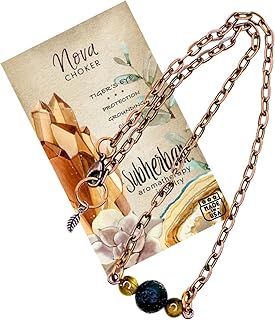 Handmade USA Women's Essential Oil Diffuser Necklace with Lava Rock and Tiger's Eye Beads on a Ball Chain with Lobster Claw Clasp