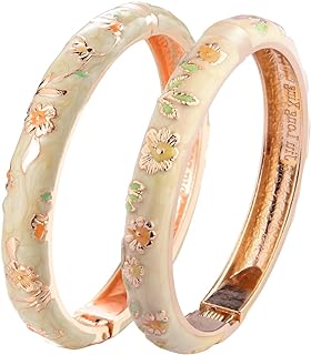 Spring-Hinge-Opening Hawaiian Bangle Bracelet | Enamel Rose-Gold-Plated Zinc Alloy | For Vintage Style Lovers | Detailed Butterfly & Flora Design