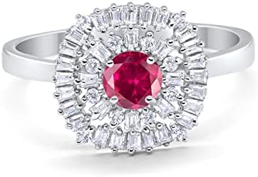 Blue Apple Co. Halo Engagement Ring Art Deco Round Baguette Cubic Zirconia 925 Sterling Silver Wedding Promise Ring