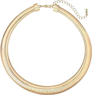 Chunky Stainless Steel Choker Necklace For Women, Gold Striped Flat Snake African Collar Exaggerated Necklace with Adjustable Chain for Girls