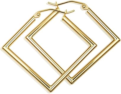 14K Yellow Gold Click-Down Clasp Claddagh Hoop Earrings, Reversible Square Design, Ideal for Fashion Lovers, Made in USA