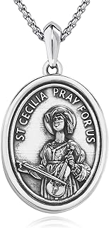 925 Sterling Silver Saint Pendant Necklace with Rolo Chain, Ideal Gift for Men and Women, Patron Saint of Musicians Design
