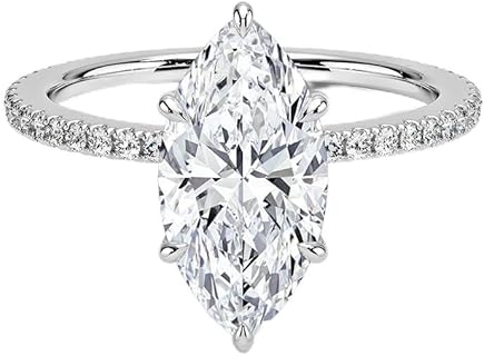 Shree Diamond 3 Carat Marquise Moissanite Engagement Ring Wedding Eternity Band Vintage Solitaire Halo Setting Silver Jewelry Anniversary Promise Ring Gift for Her