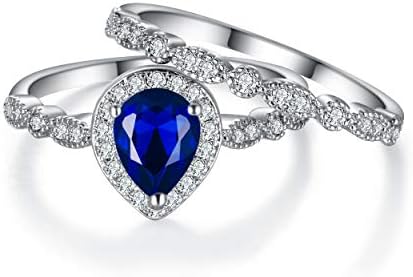 EVER FAITH Gorgeous Cubic Zirconia Bridal Prom Wedding Bands for Women, Engagement Teardrop Pear/Round/Heart Shaped Ring Set Wedding Promise Rings for Her