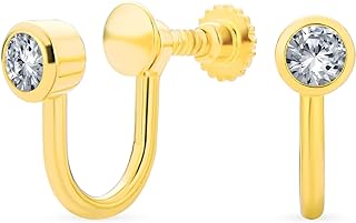 Minimalist Mini Dainty Bezel Solitaire Blue Clear AAA CZ Screw back Clip On Stud Earrings For Women Teen Rose Gold Plated .925 Sterling Silver 4MM