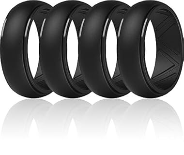 ThunderFit Men's Silicone Wedding Rings, Step Edge Breathable Rubber Engagement Bands 8.7mm Wide 2.5mm Thick - 1/4/7 Variety Multipack