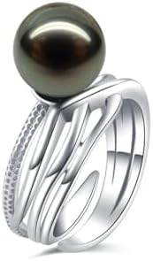 Gift for Women wife, Tahitian Black Pearl Rings,Gifts for Wife Wedding Birthday Gifts Anniversary, Mothers Day Gifts for Mom Christmas day Gifts Valentines Day gifts for Her Fine Jewelry