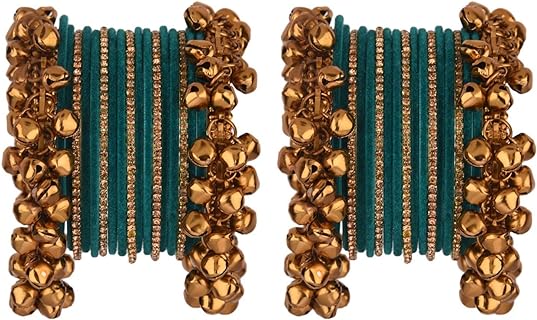 Efulgenz Antique Oxidized Crystal & Velvet Bangles - Boho Indian Tribal Jewelry Set without Clasp, Made of High-Quality Copper