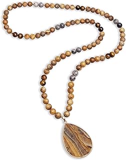 Long Pendant Necklaces for Women/Men Trendy, 8MM Womens Beaded Jasper Necklaces,32 Inch Green Stone Bead BOHO Necklace Jewelry,Chunky Statement Necklace,Handmade Fashion Jewelry Gifts