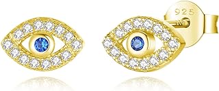 Sterling Silver Cubic Zirconia Evil Eye Stud Earrings with Push Back for Women with Unique Spiritual Design