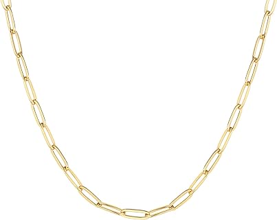 PAVOI 14K Gold Plated Curb Paperclip Box Sphere Bead Snake Herringbone and Figaro Chain Adjustable Necklace