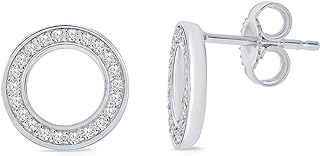 Elmas 1/6CT Round White Diamond 925 Sterling Silver Open Circle Stud Earrings for Women