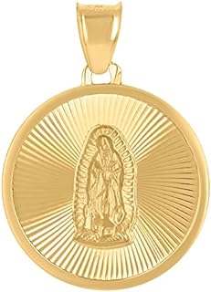 14K Yellow Gold Unisex Guadalupe/Mother Mary Medallion Pendant, No Gemstone, Other-Clasp-Type, Ideal for Women, Religious Charm Design