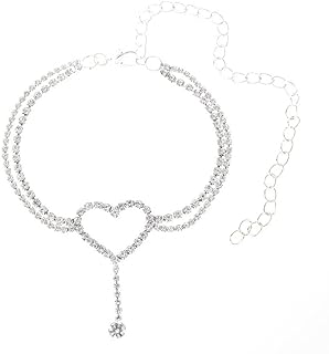 Pingyongchang Heart Rhinestone Ankle Bracelets for Women, Adjustable Silver Shiny Tennis Anklets,Stretch Love Twinkle Cubic Zircon Diamond Anklet Foot Chain Jewelry Gifts