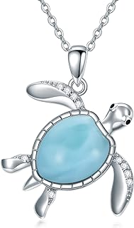 Natural Larimar Turtle Dolphin Necklace Sterling Silver Pendant Ocean Jewelry Birthday Gifts for Women