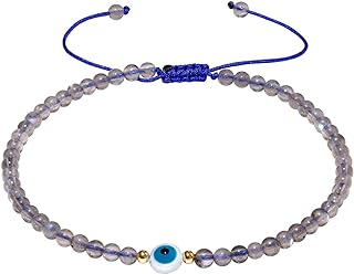 Jewever Shell Evil Eye Beaded Simple Gems Anklet Protection Crystals and Healing Stones Amulet Ankle Bracelets for Women Beach Foot Jewelry