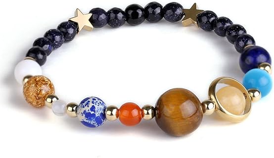 Women Solar System Bracelet Universe Galaxy The Eight Planets Guardian Star Natural Stone Beads Bracelet Bangle For Men