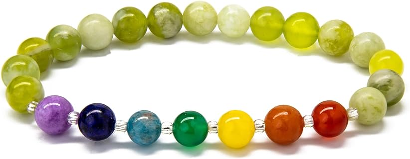 Handmade Chakra Bead Bracelet With Optional Chain Designs, Jade Stone, and Spring Ring Clasp for Yoga & Meditation Enthusiasts - Women's Fashionable Healing Stone Bracelet
