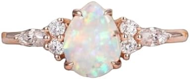 Opal engagement ring natural pear shaped opal ring Rose gold PLATED marquise cluster wedding ring Unique Anniversary Promise bridal HANDMADE ring SIZE 7US, WHITE