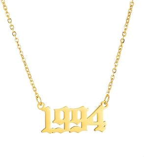 SKQIR Birth Years Necklace,Initial Year Number Pendant Necklace Birthday Gift Charm Friendship Old English Arabic Mumerals Stainless steel Necklace Jewelry for Women Girl