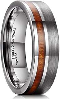 King Will Nature Tungsten Carbide Wedding Band 7mm Silver/Black Tungsten Ring with Wood Inlay Comfort Fit