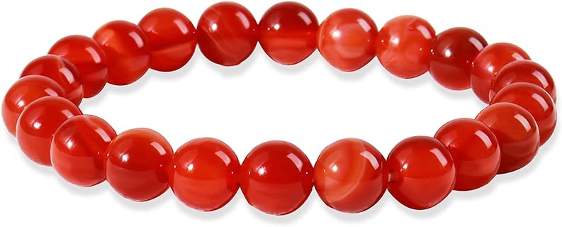 Slip-On Carnelian Bead Bracelet with Cord/Link Chain for Women - Round Design Healing Crystal Bracelet - Carnelian Gemstone Accessory for Girls - Christmas Gifts