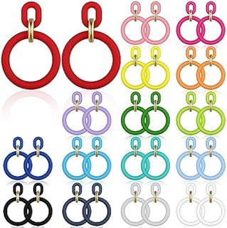 16 Pairs Matte Hoop Earrings Colorful Hoop Earrings 80s Retro Neon Earrings Large Drop Earrings for Women Girls (Chain Link)