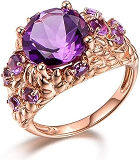 18K Rose Gold-Plated Women's Ring with Vintage Amethyst and Colored Gemstones, Size 7