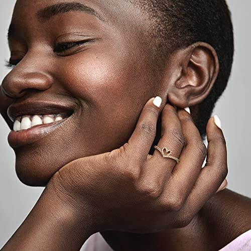 Pandora Timeless Wish Sparkling Heart Ring - Perfect Jewelry Gift for Women - Hand-Finished 14k Gold-Plated Shine with Cubic Zirconia