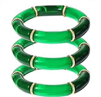 Mardi Gras Bracelet Acrylic Stretch Bangles Bracelet for Women Statement Chunky Curved Bamboo Beads Bracelet Set Stacking Purple Green Gold Mardi Gras Carvinal Elastic Bracelets Jewelry Gift