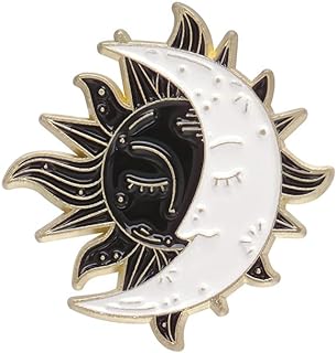 Moon And Sun Enamel Pin Black and White Badge Brooch Planet Ancient Symbol Lapel Pin Moon Sun Day Night Pin Badges Backpacks Jackets Hat Decoration