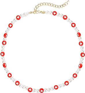 YANCHUN Happy Face Beaded Necklaces for Women Cute Pearl Choker Handmade Beaded Choker Summer Jewelry for Teen Girls