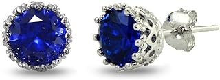 Sterling Silver Genuine, Created or Simulated Birthstone Gemstone Crown Stud Earrings