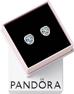 PANDORA March Sea Aqua Blue Eternity Circle Stud Earrings - Sterling Silver Birthstone Earrings with Man-Made Stones for Women - Gift for Her - With Gift Box