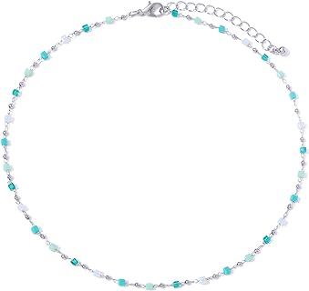 FUTIMELY Bohemia Green Beaded Beads Choker Necklace for Women Teen Girls,Simple Fresh Green Beaded Square Round Bead Choker Necklace Summer Beach Charm Jewelry