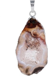 SUNYIK Irregualr Natural Agate Quartz Geode Druzy Pendant Necklaces for Women,Healing Crystal