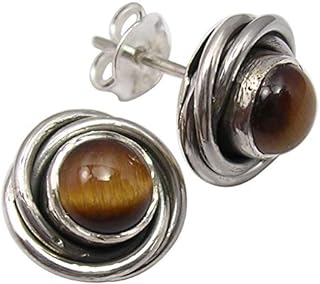 SilverStarJewel Natural 6 x 6 mm Tiger's Eye Earrings 1 cm Silver Bijoux Super Saturday New Deals