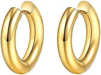 Chunky Gold Hoop Earring for Women, 18K Gold Plated Lightweight Thick Gold Hoops Earrings, Hypoallergenic Gold Hoops Trendy Jewelry for Gift