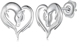 925 Sterling Silver Horse Stud Earrings with Push-Back Closure, Ideal for Women & Girls with Love for Horses - Hypoallergenic, Heart-Shaped Horse Design Jewelry Gift