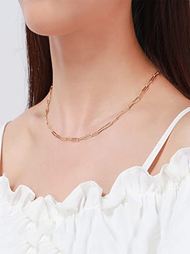 Paperclip Chain Necklace for women 925 Sterling Silver 3mm 14K White Gold Plated Dainty Silver Clasp Chain