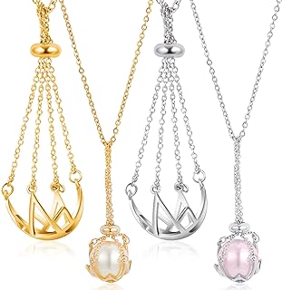 4 Pcs Adjustable Crystal Necklace Holder Empty Crystal Stone Holder Necklace Crystal Pendant Necklace Chain with Stainless Steel Cage