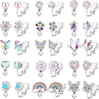 LOYALLOOK 15Pairs Cute Clip on Earring for Girls Women Flower Cat Pearl CZ Butterfly Clip Earrings Multicolored Non-Pierced Earrings